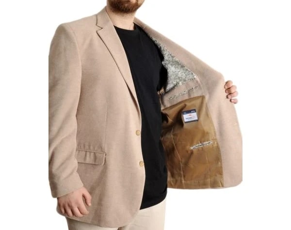 Büyük Beden Erkek Ceket Mono Yaka Blazer 23026 Bej