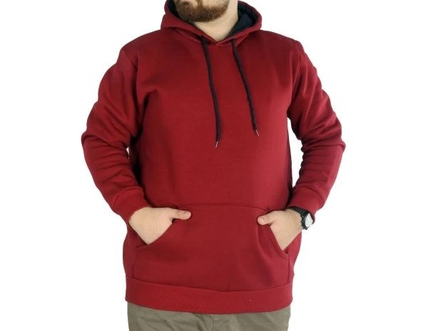 Erkek Sweatshirt Kapşon Pocket Basic 20562 Lacivert - bordo