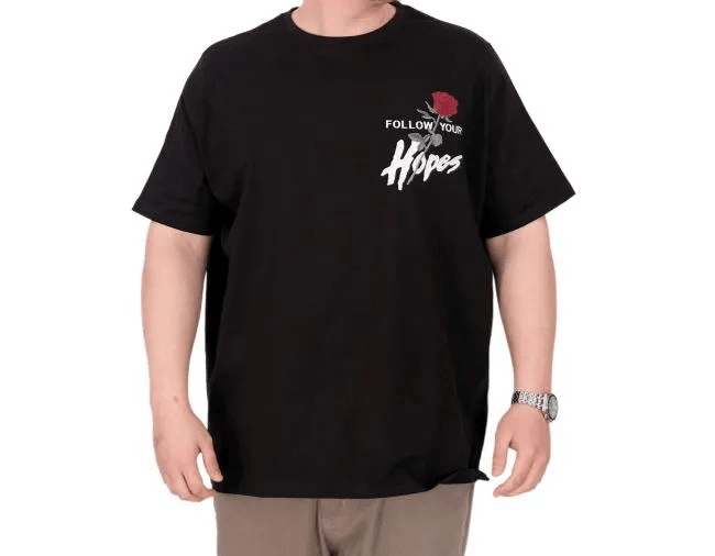 Büyük Beden Erkek T-Shirt Bisiklet Yaka ROSE U25032 Siyah