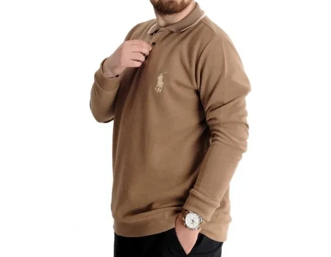 Büyük Beden Erkek Sweat Polo Selanik Horse 23442 Sütlü Kahve