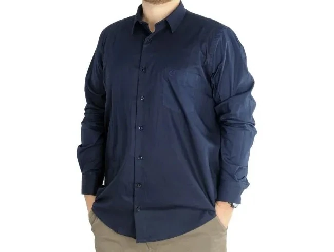 Büyük Beden Erkek Klasik Cepli Gömlek Likralı 20350 Lacivert