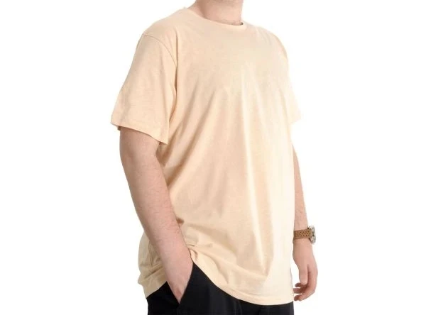 Büyük Beden Erkek Tshirt Bisiklet Yaka Basic 20031 Bej