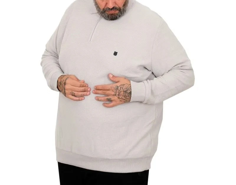 Büyük Beden Erkek Sweat Polo Yaka Waffle Selanik Gri 25822