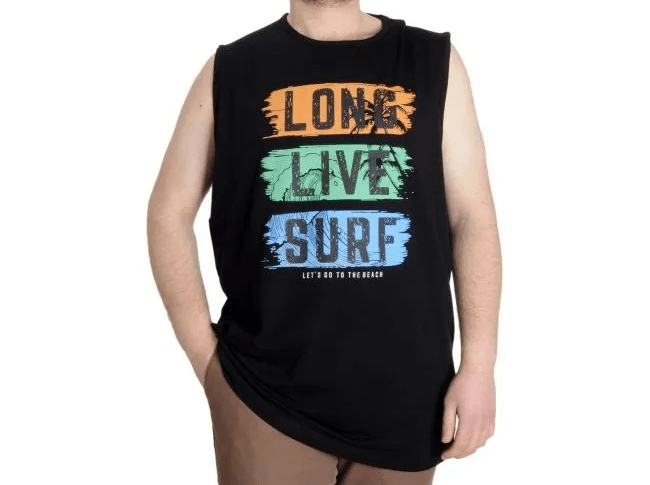 Büyük Beden Erkek Atlet LONG LIVE SURF 23010 Siyah