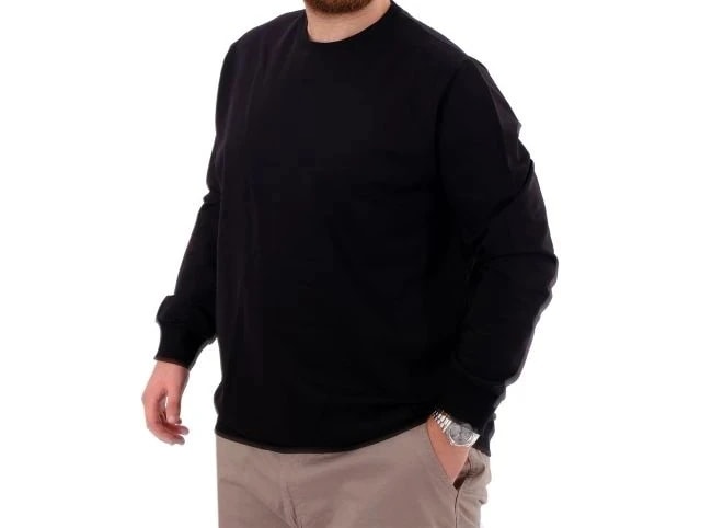 Büyük Beden Erkek Sweat Bıs Yaka U24174 Siyah
