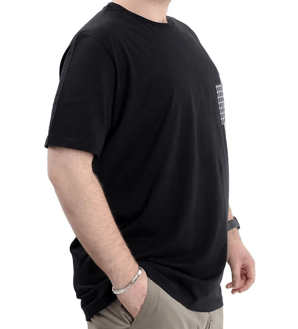 Büyük Beden Erkek Bisiklet Yaka T-Shirt Baskılı GARNILI U24045 Siyah
