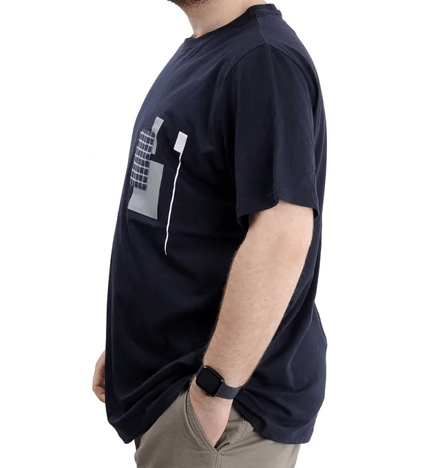 Büyük Beden Erkek Bisiklet Yaka T-Shirt Baskılı GARNILI U24045 Lacivert