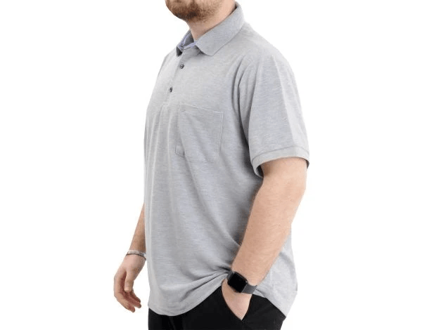 Battal Beden Erkek Tshirt Polo Yaka Cepli Klasik Pike 20552 Gri Melanj