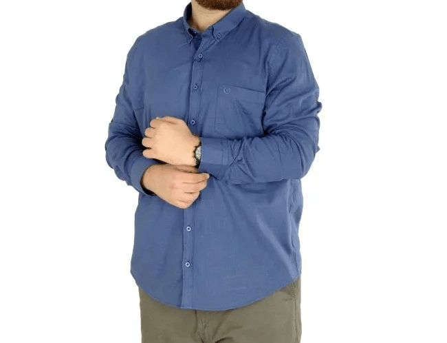 Büyük Beden Erkek Keten Cepli Gömlek 20386 Indigo