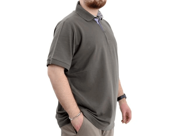 Battal Beden Tshirt Polo Yaka Nakışlı Klasik Pike 20553 Haki