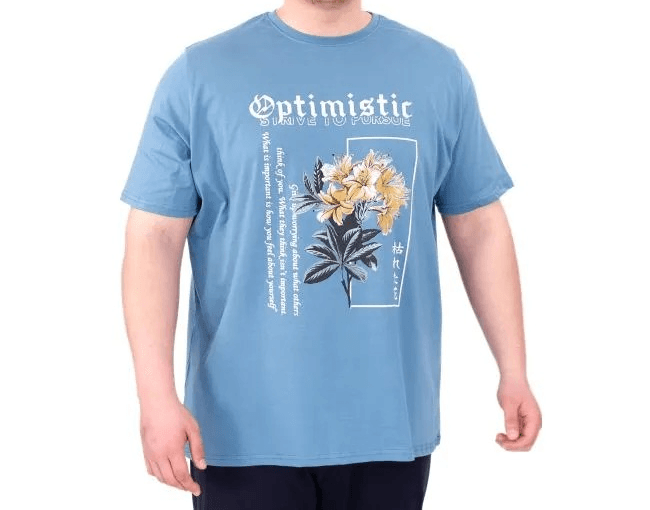 Büyük Beden Erkek T-Shirt Bisiklet Yaka OPTIMISTIC 25028 Mavi