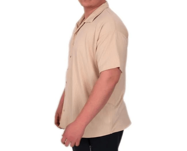 Büyük Beden Erkek Gömlek Apas Yaka Şerit Desen Jakar U24382 Bej