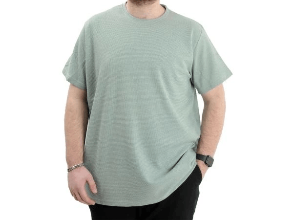 Büyük Beden Erkek T-shirt Bisiklet Yaka WAFFLE 20033 Çağla