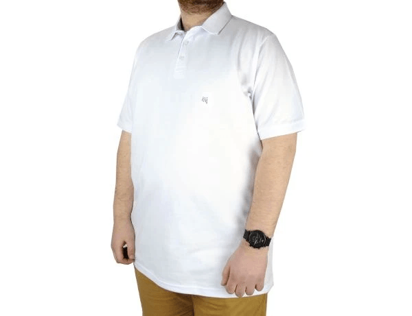  Battal Beden Erkek Tshirt Polo Yaka Nakışlı Klasik Pike 20553 Beyaz