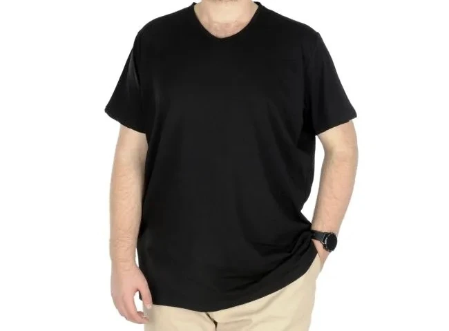 Büyük Beden T-Shirt V Yaka Likralı 20150 Siyah