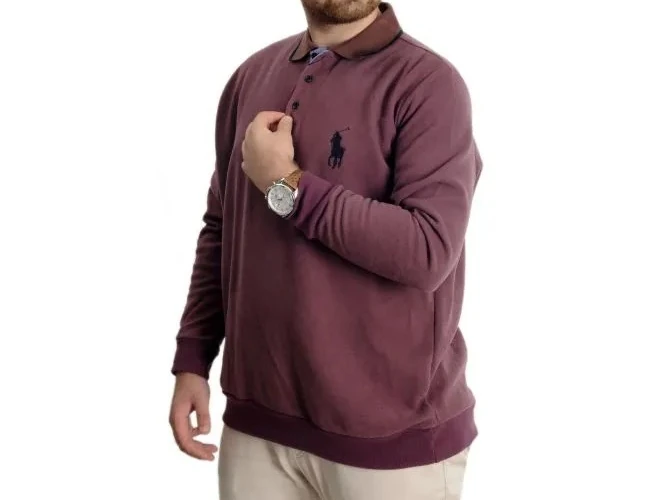 Büyük Beden Erkek Sweat Polo Selanik Horse 23442 Gül Kurusu