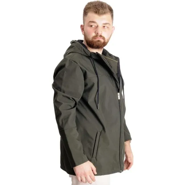 Büyük Beden Erkek Kapüşonlu Mont Waterproof Softshell 21235 Haki