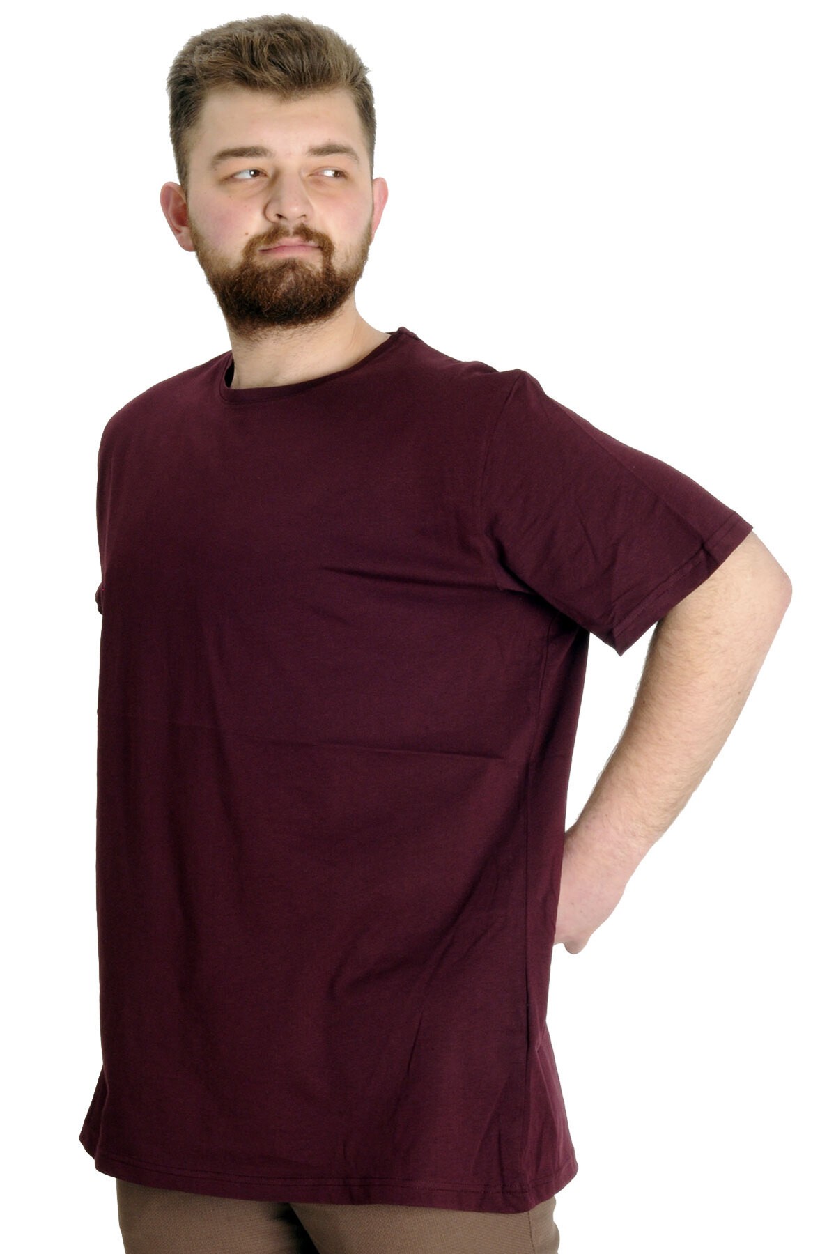 Büyük Beden Erkek Tshirt Bisiklet Yaka Basic 20031 Mürdüm