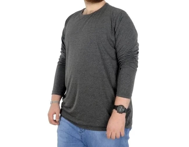 Büyük Beden Erkek Tshirt Likralı Bisiklet Yaka 20102 Antramelanj