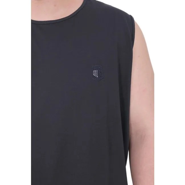 Battal Beden Erkek Kolsuz Tshirt  Nakışlı 25101 Lacivert