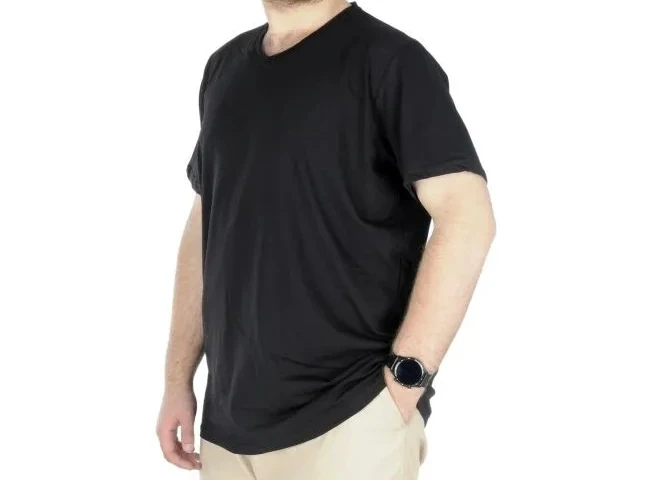 Büyük Beden T-Shirt V Yaka Likralı 20150 Siyah