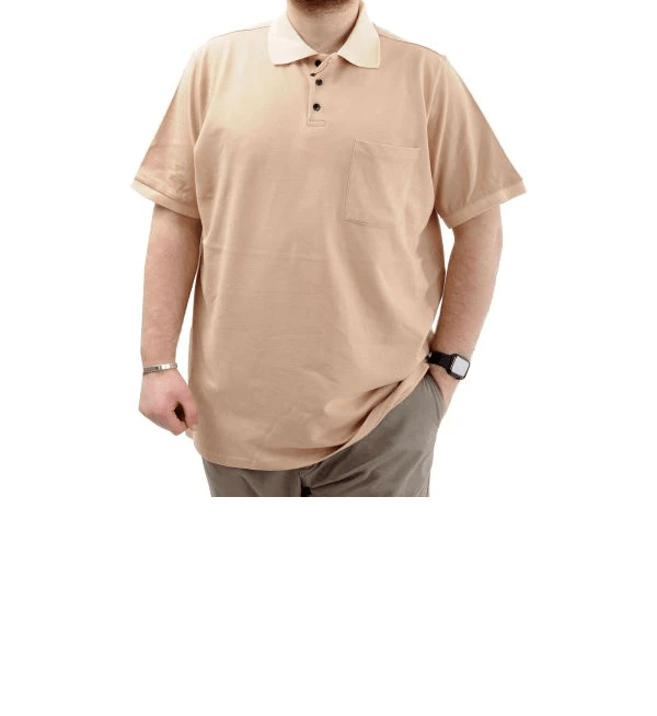 SuperXL Büyük Beden Erkek T-Shirt Polo Yaka Cepli Klasik 20550 Bej