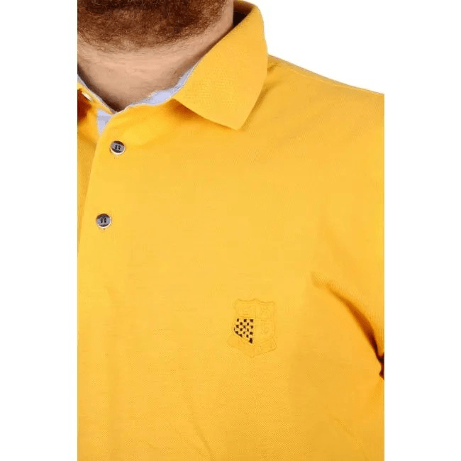 Battal Beden Erkek Tshirt Polo Yaka Nakışlı Klasik Pike 20553 Hardal