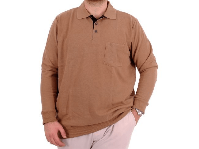 Büyük Beden Erkek Sweat Polo Selanik Basic 20441 Sütlü Kahve