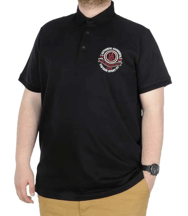 Büyük Beden T-Shirt Polo Los Angeles 22347 Siyah