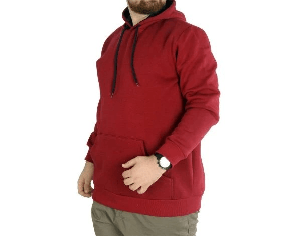 Erkek Sweatshirt Kapşonlu Kanguru Pocket Basic 20562 Bordo