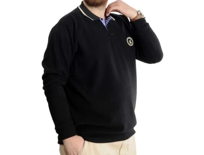 Büyük Beden Erkek Sweat Polo Selanik Horse 23440 Siyah