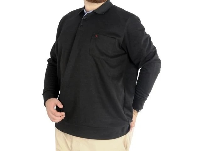 Erkek Uzun Kol Polo Cepli İnterlok M 22460 Siyah