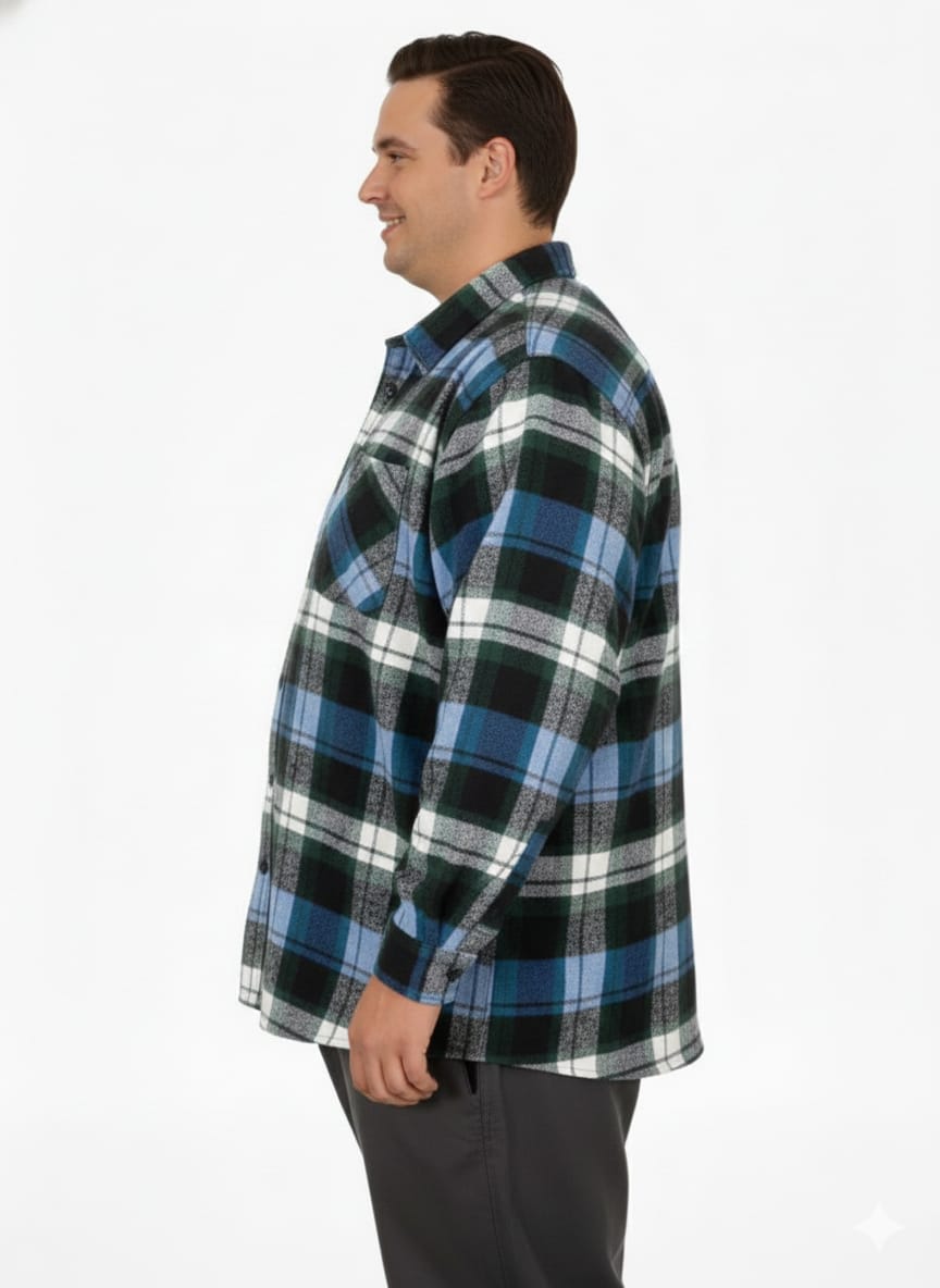 Büyük Beden Gömlek Tek Cep Oduncu 25394 Petrol-Yeşili