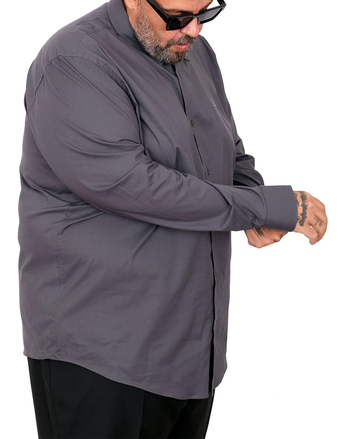 Büyük Beden Erkek Klasik Gömlek Likralı 20351 Füme