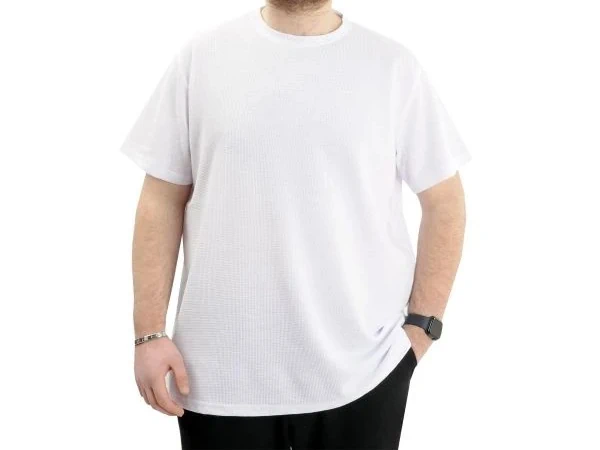 Büyük Beden Erkek T-shirt Bisiklet Yaka WAFFLE 20033 Beyaz