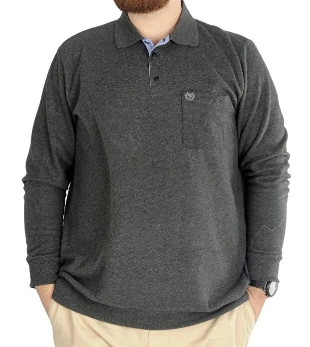 Büyük Beden Erkek Sweat Polo Cepli Selanik Basic 20441 Antramelanj