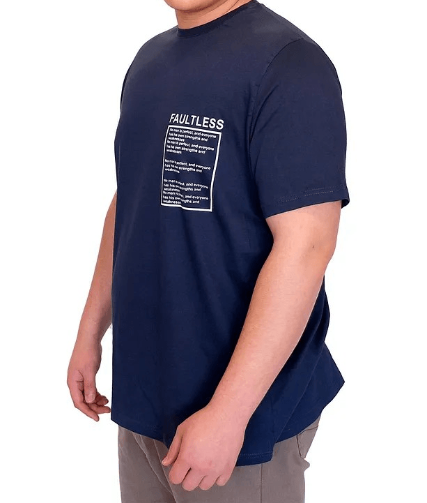 Büyük Beden Erkek T-Shirt Bisiklet Yaka FAULTLESS Basklılı U25011 Indigo