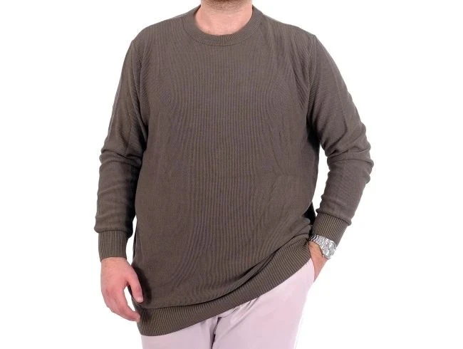 Büyük Beden Erkek Bisiklet Yaka Triko Kazak 24208 Haki