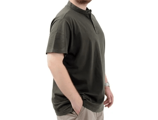 Büyük Beden Erkek Tişört Düğmeli Hakim Yaka T-Shirt 24339 Haki