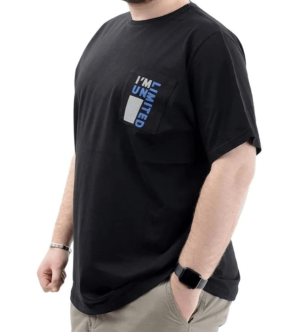 Erkek Büyük Beden T-Shirt Pamuklu Baskılı Bisiklet Yaka Tişört LIMITED U24052 Siyah