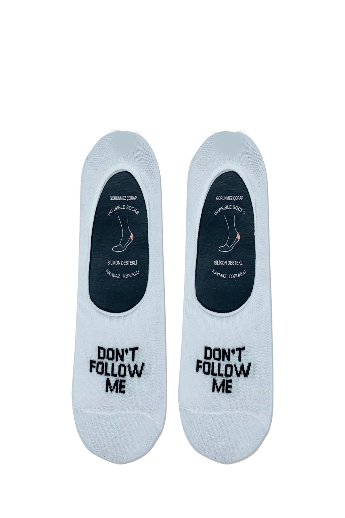 Don't Follow Me Yazılı Beyaz Renkli Kaymaz Slikonlu Babet Çorap