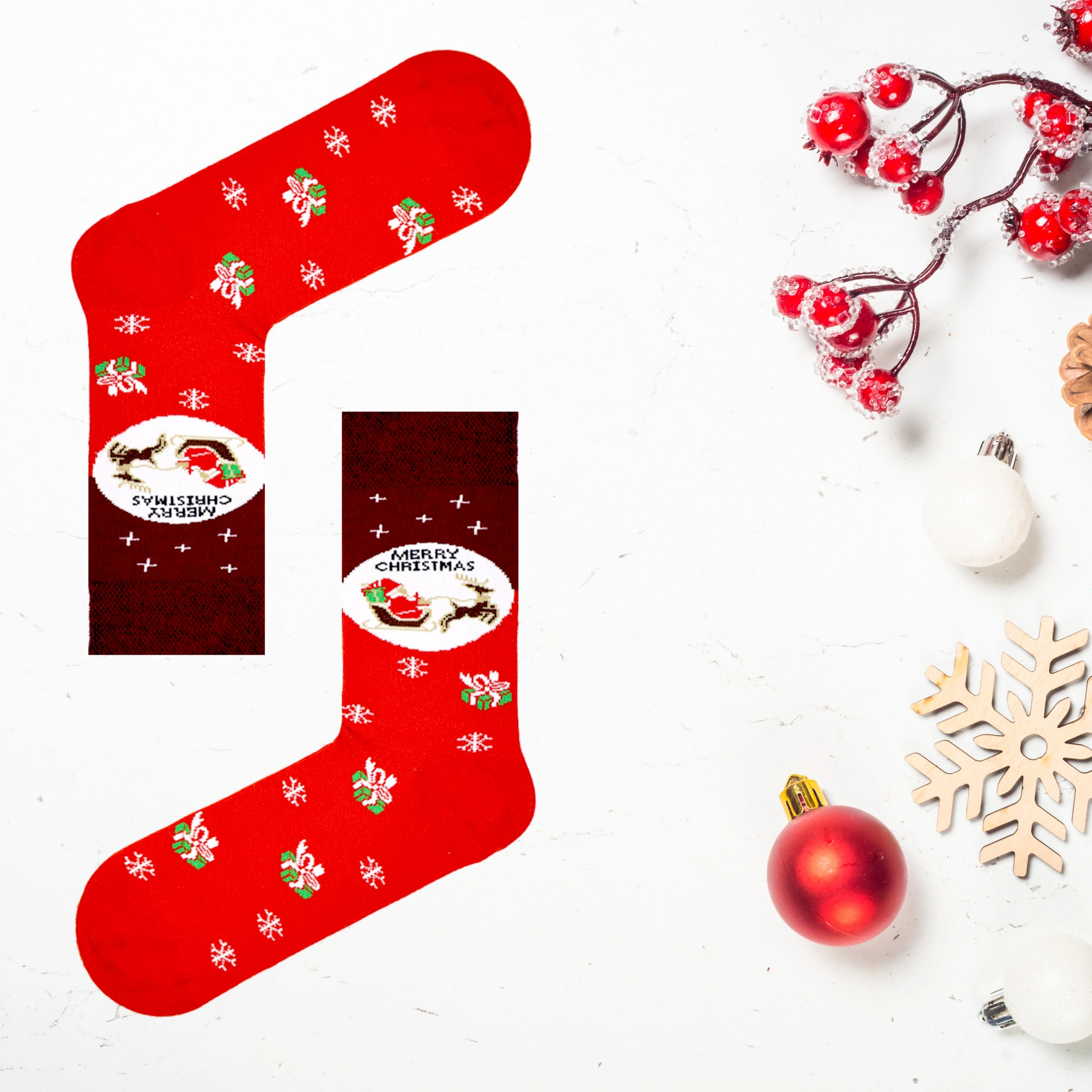 Merry Christmas yazılı unisex yılbaşı desenli renkli soket çorap