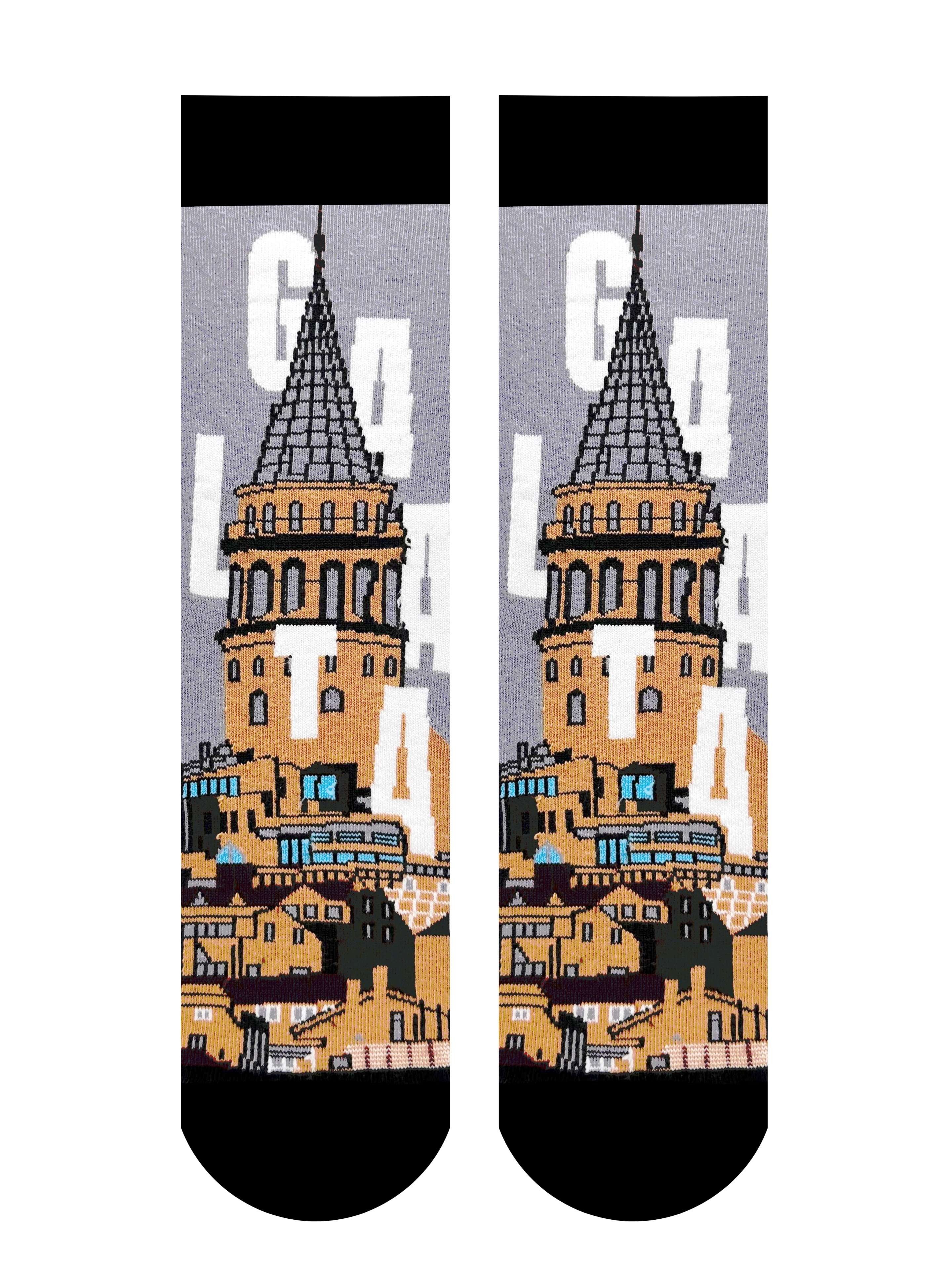 İSTANBUL GALATA KULESİ Desenli Unisex Soket Çorap