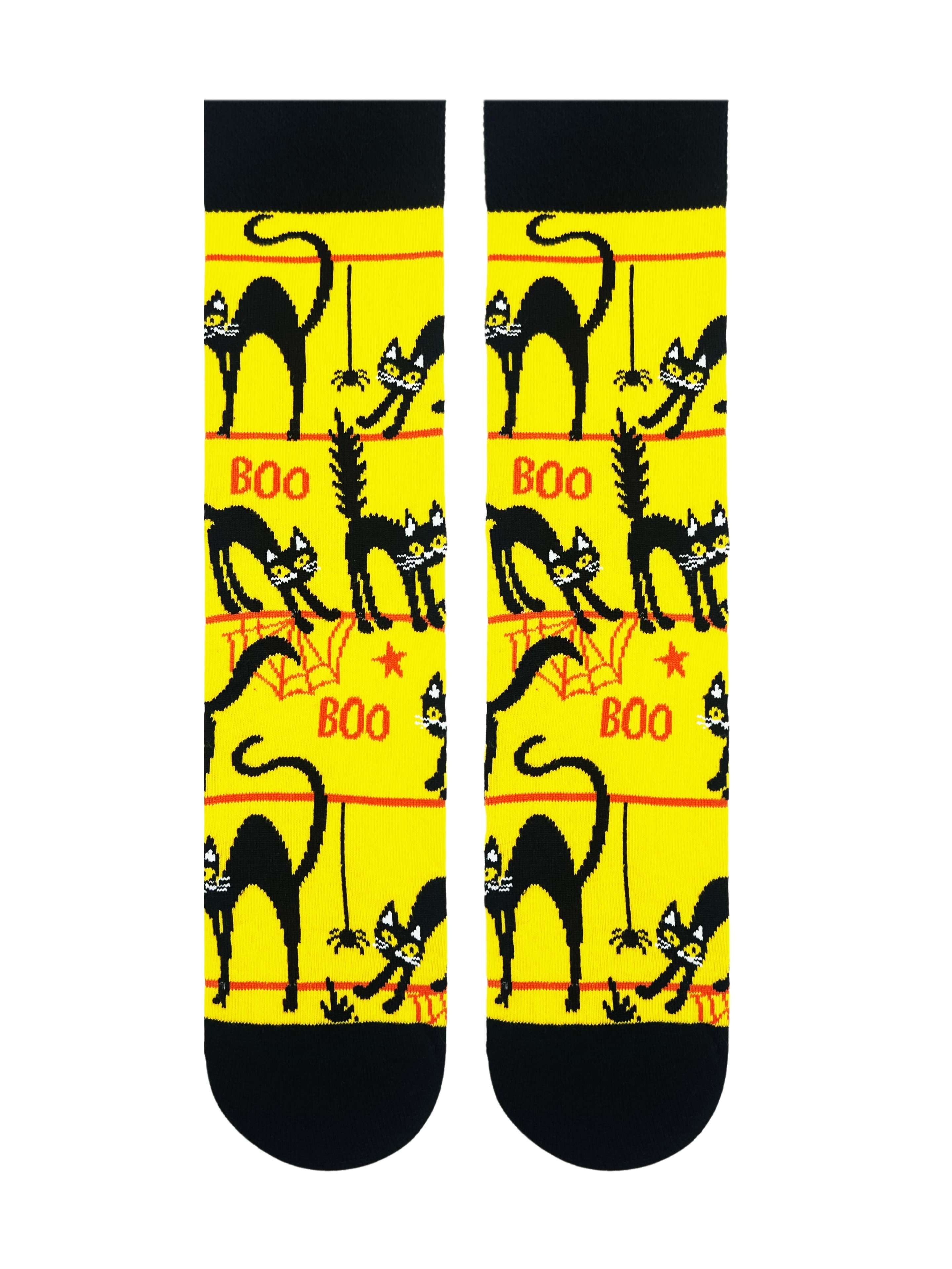 Kedi desenli unisex sarı renkli soket çorap