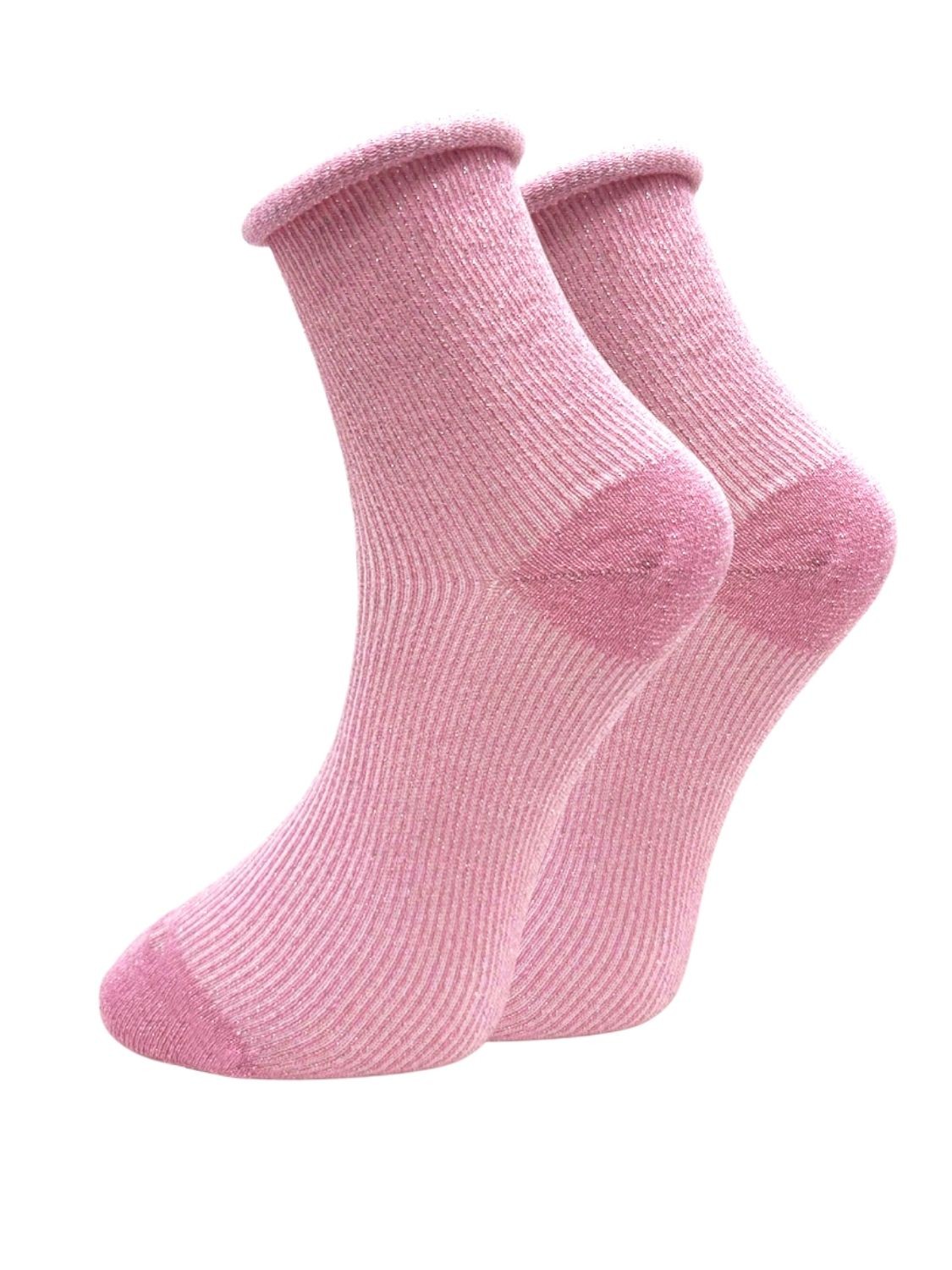 Simli Pembe Renkli Fitilli Lastiksiz Kadın Çorap