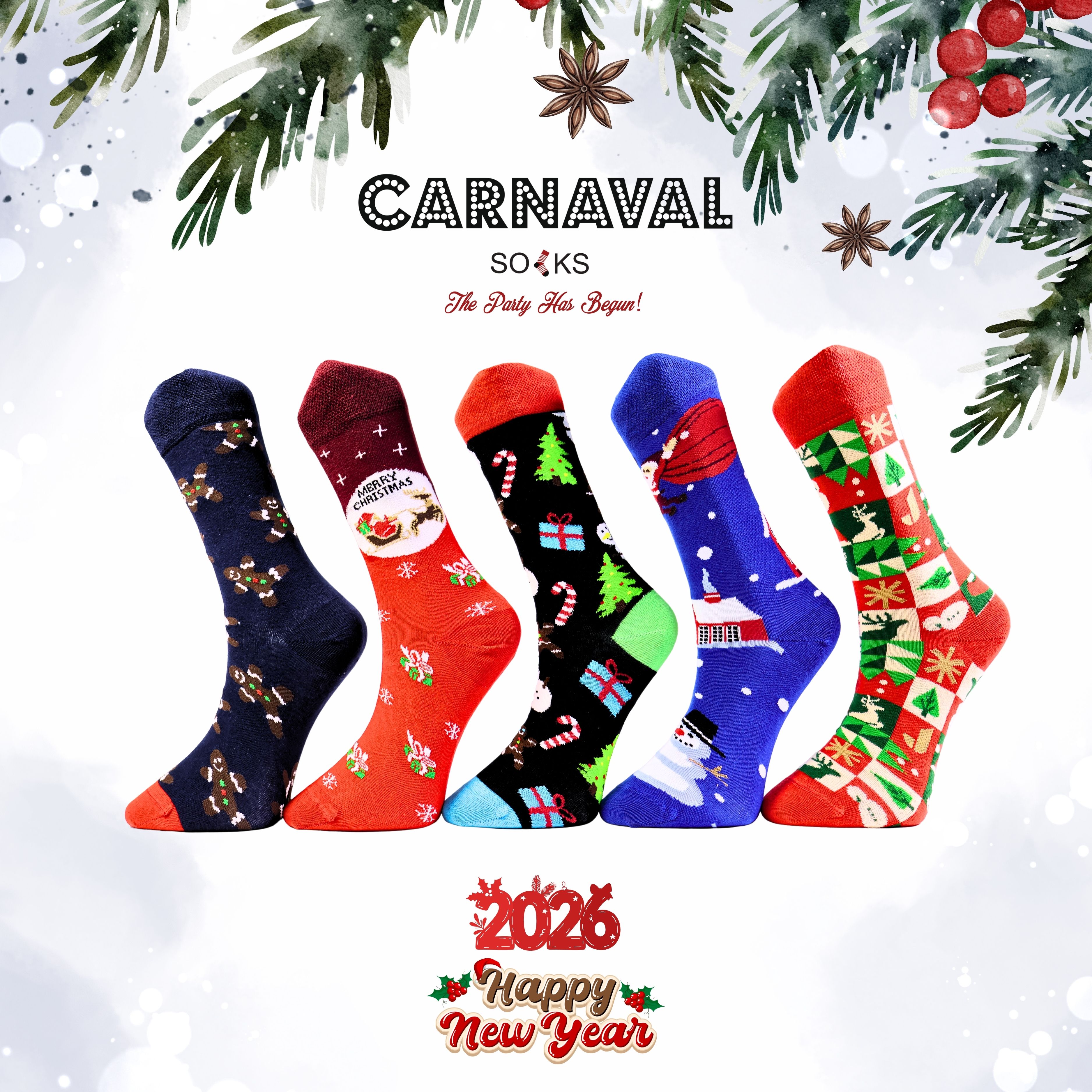 Unisex 5’li Yılbaşı Hediye Çorap Seti - Noel Temalı Kutulu Renkli Çorap - Merry Christmas Socks Box