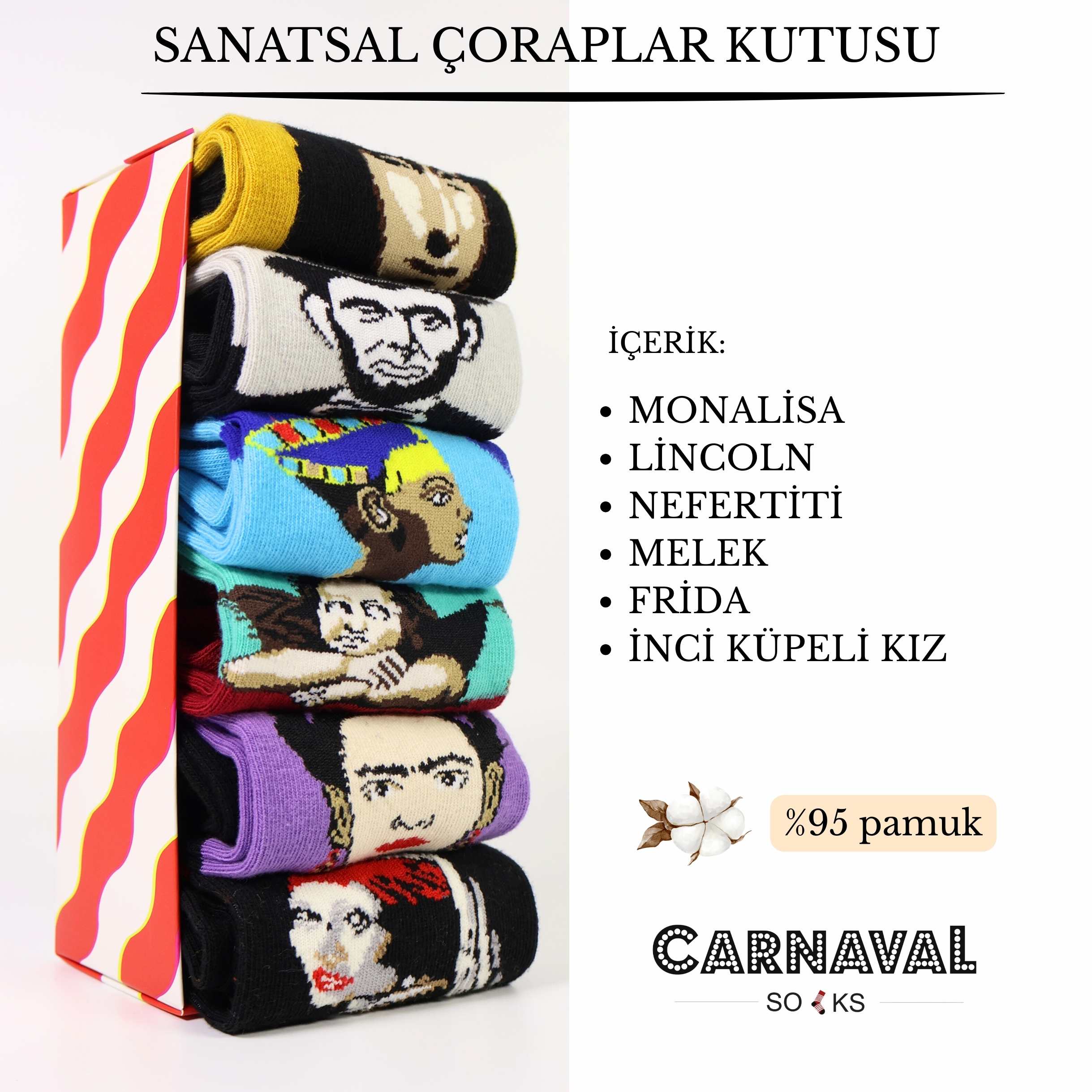 6'LI Sanatsal Portre Çoraplar Kutusu