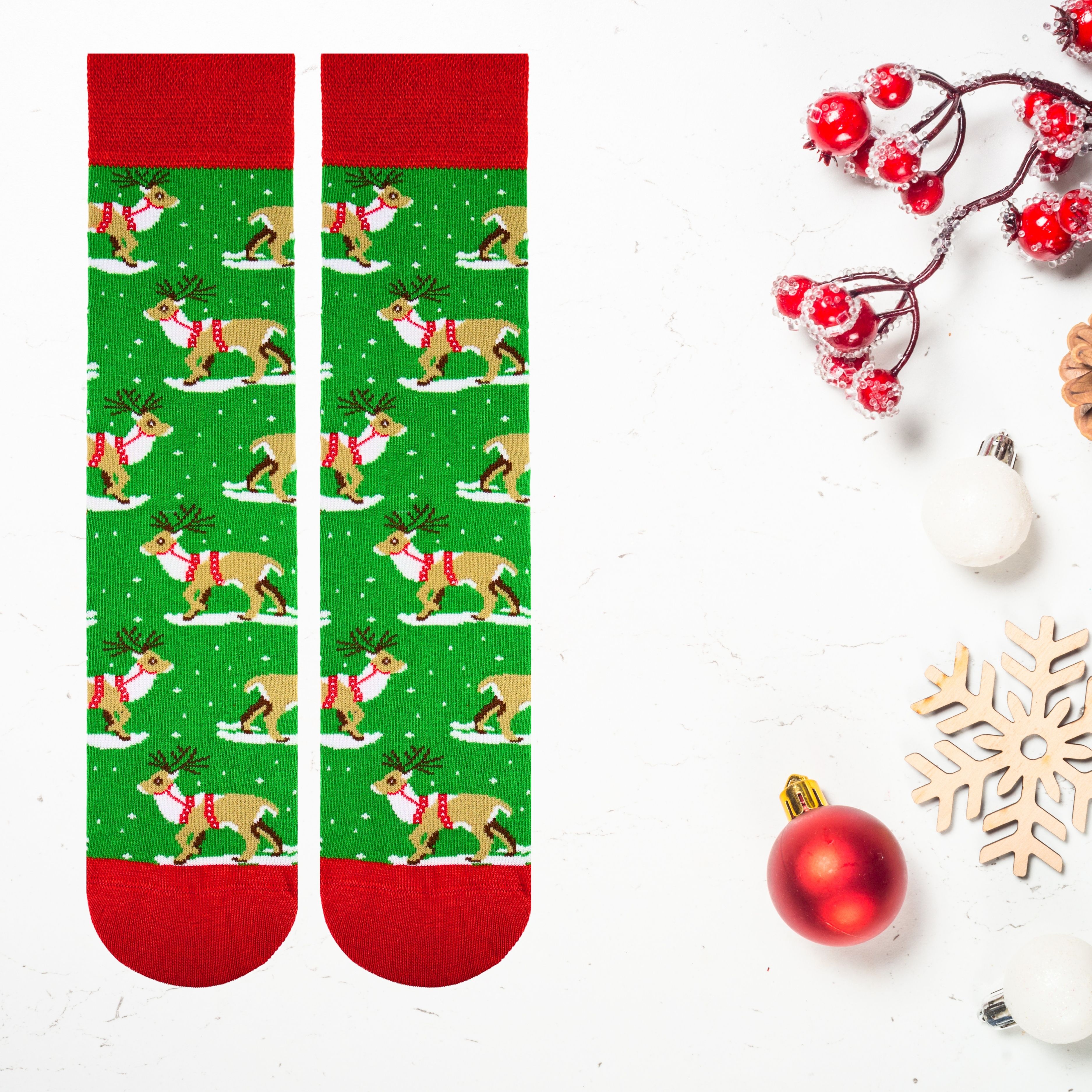 Yılbaşı Geyik Desenli Renkli Çorap