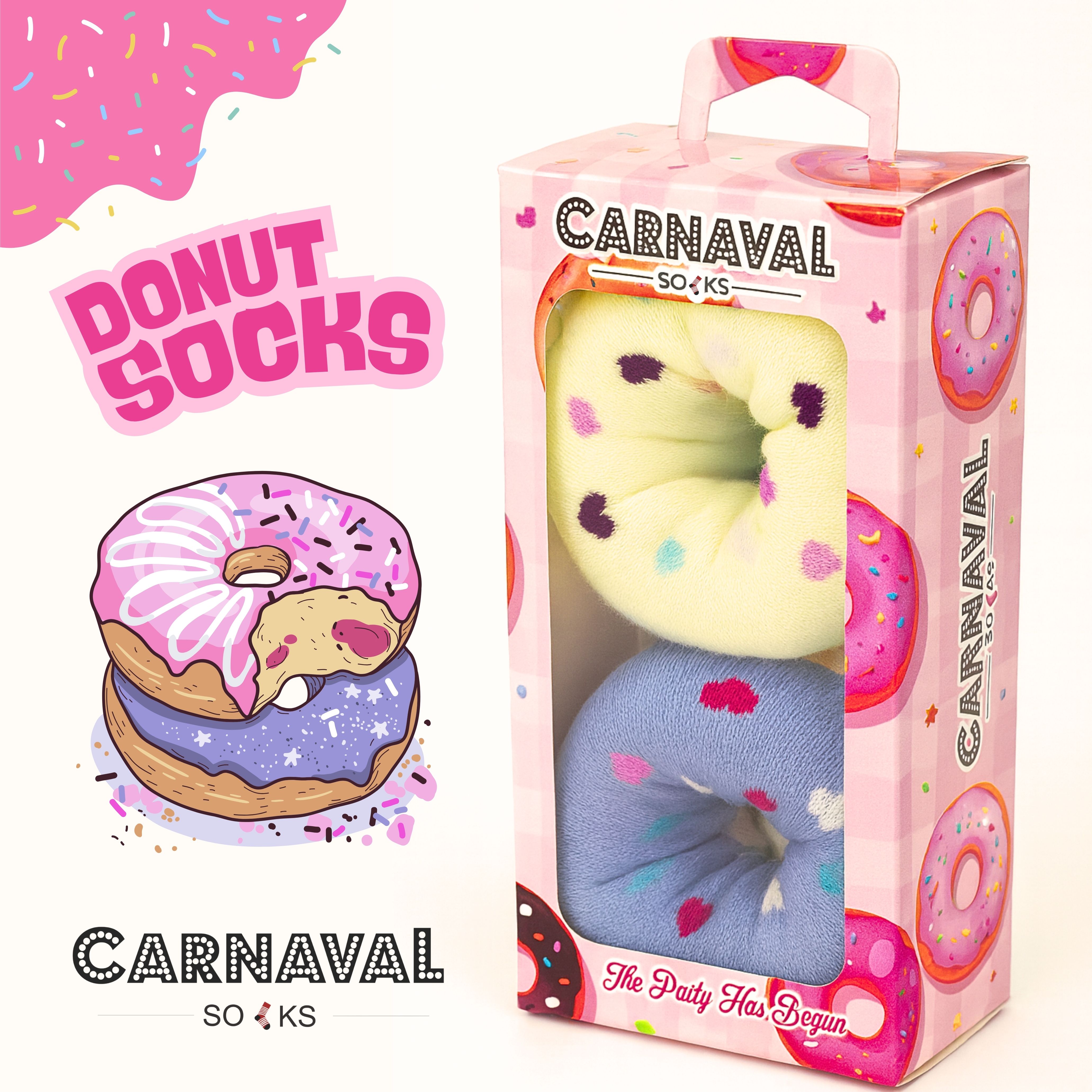 CARNAVAL Unisex Hediye Donut Kutusu Çorap - Renkli Tatlı Desenli Pamuk Çorap - Donut Socks Box