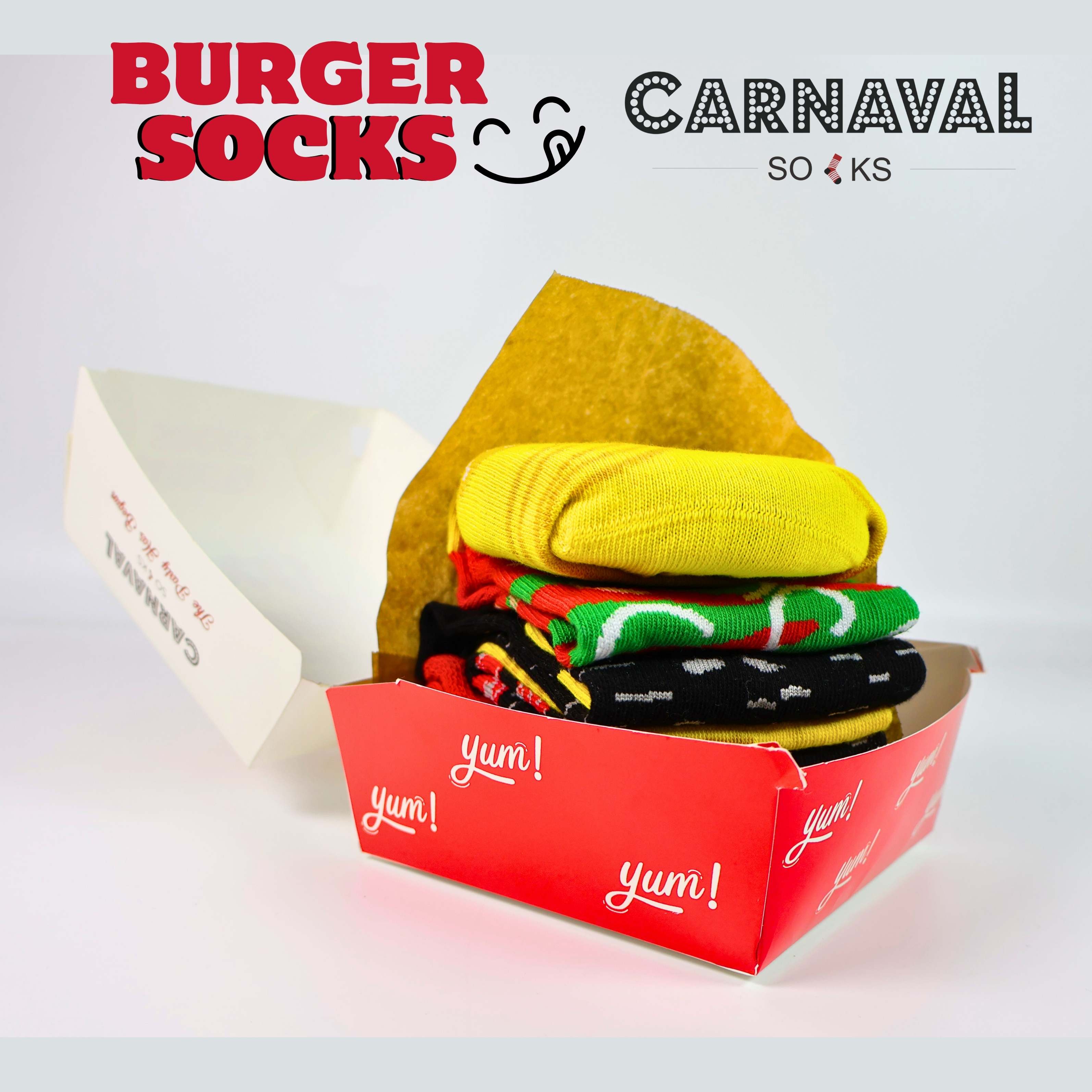 CARNAVAL Unisex Hediye Burger Kutusu Çorap - Hamburger Desenli Pamuk Çorap - Burger Socks Box